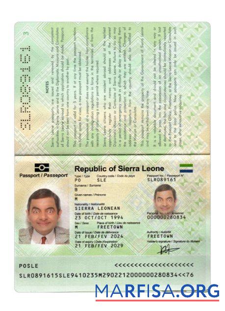 Realistic Sierra Leone passport 2024 present example